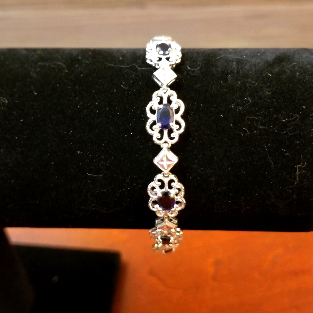 Sterling Silver bracelet with blue sapphire stones